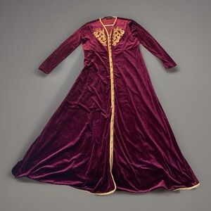 Abayati XL Modest Ethnic Evening Dress wine Burgundy Velour Gold Embroidery Maxi